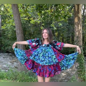 Free People puff sleeve floral mini babydoll dress